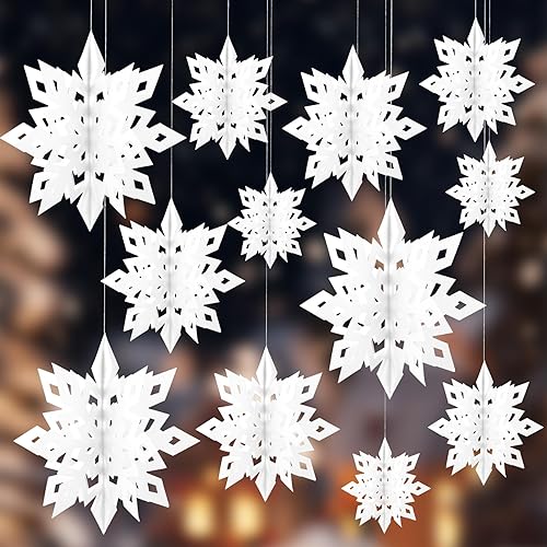 Christmas Hanging Snowflakes Decorations, 12Pcs 3D Paper Snowflake Christmas Decorations,