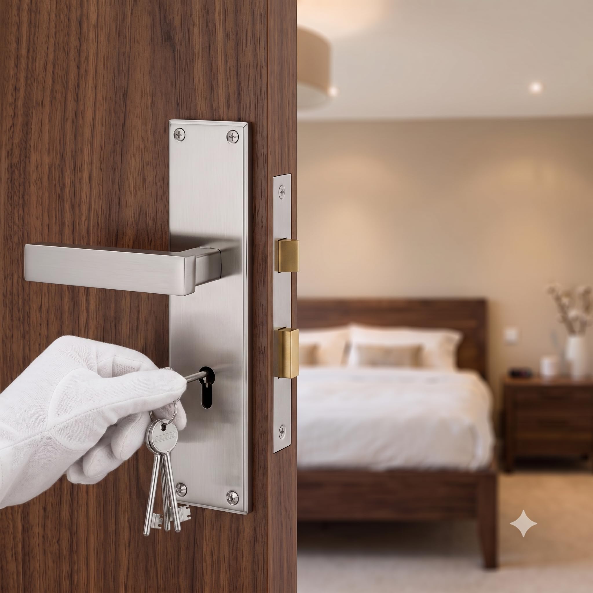 Mortise Lock Handle Set 200mm (8 Inch) | Door Lock for Home | 6 Lever Heavy Duty Lock | Stainless Steel Door Handle | Main Door & Bedroom | Satin Steel Finish | 3 Keys | 1 Year Warranty-image-42