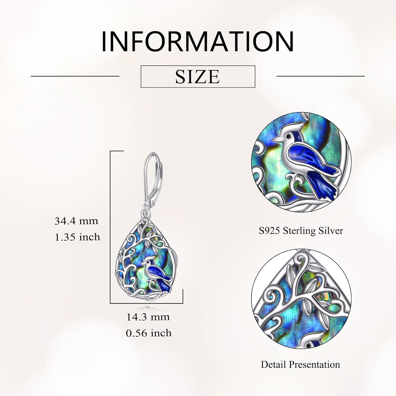 Blue Jay Earrings Sterling Silver Blue Jay Dangle Bird Jewelry Gifts for Women