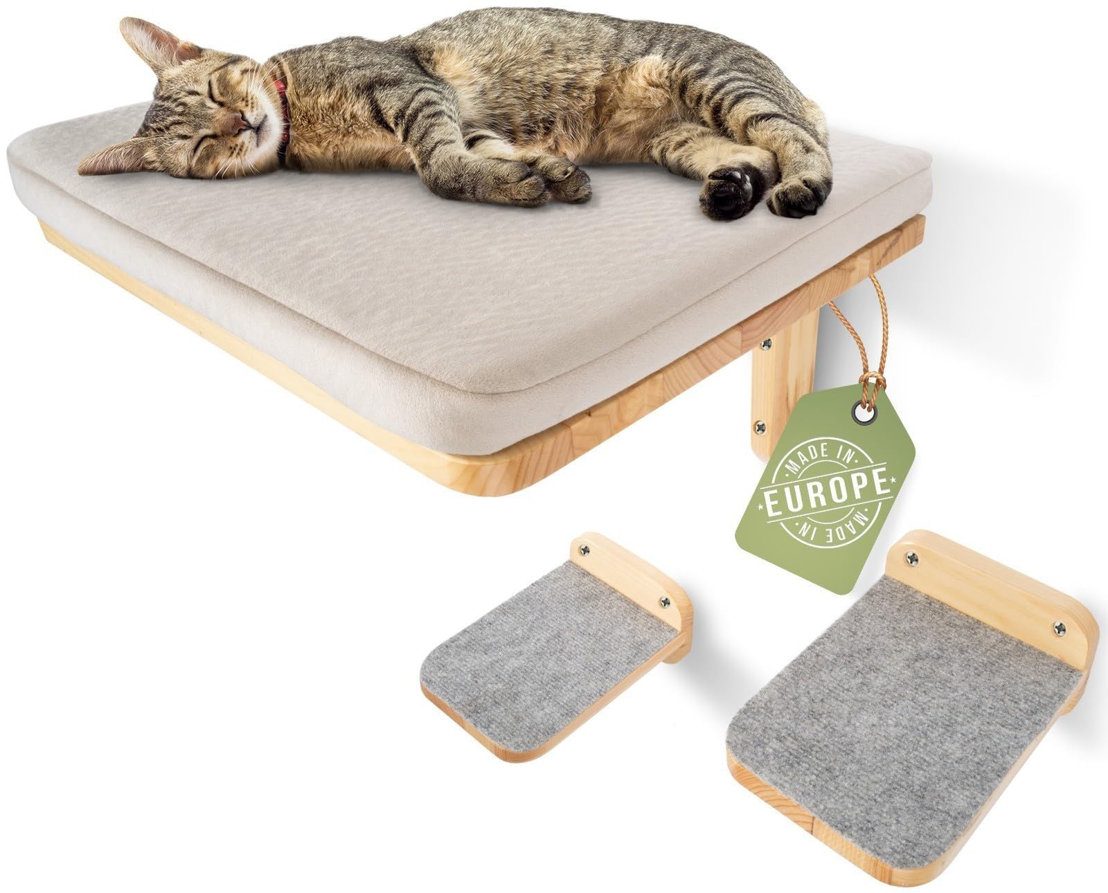 WOOWOOD® Mur d'escalade pour Chat avec 2 marches de Chat [Extra Grand et Stable] I Mur 3 pièces I Set Arbre à Chat Mural I Mur pour Chats I Chaise Longue Murale pour Chats