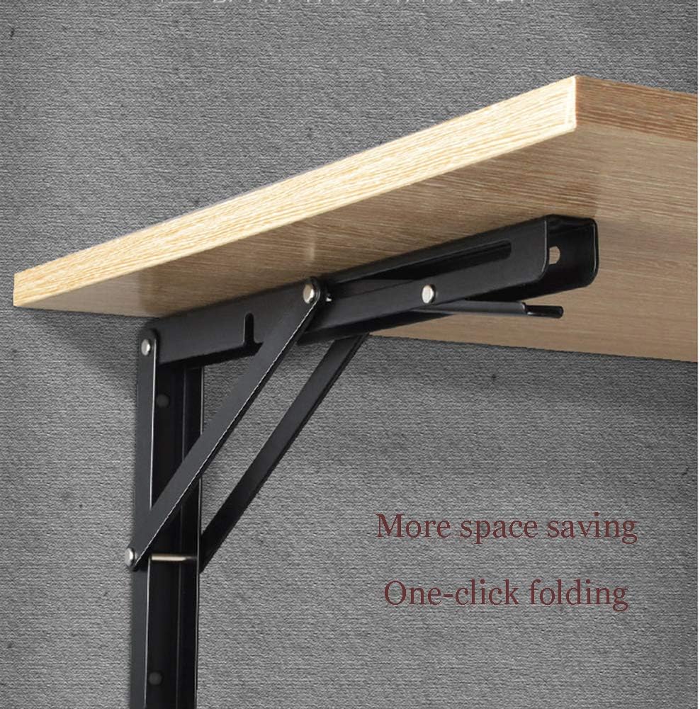 8 INCH Folding Shelf Brackets - Heavy Duty Metal Collapsible Shelf Bracket for Bench Table, Shelf Hinge Wall Mounted Space Saving DIY Bracket, Max Load,Black (2 PCS)