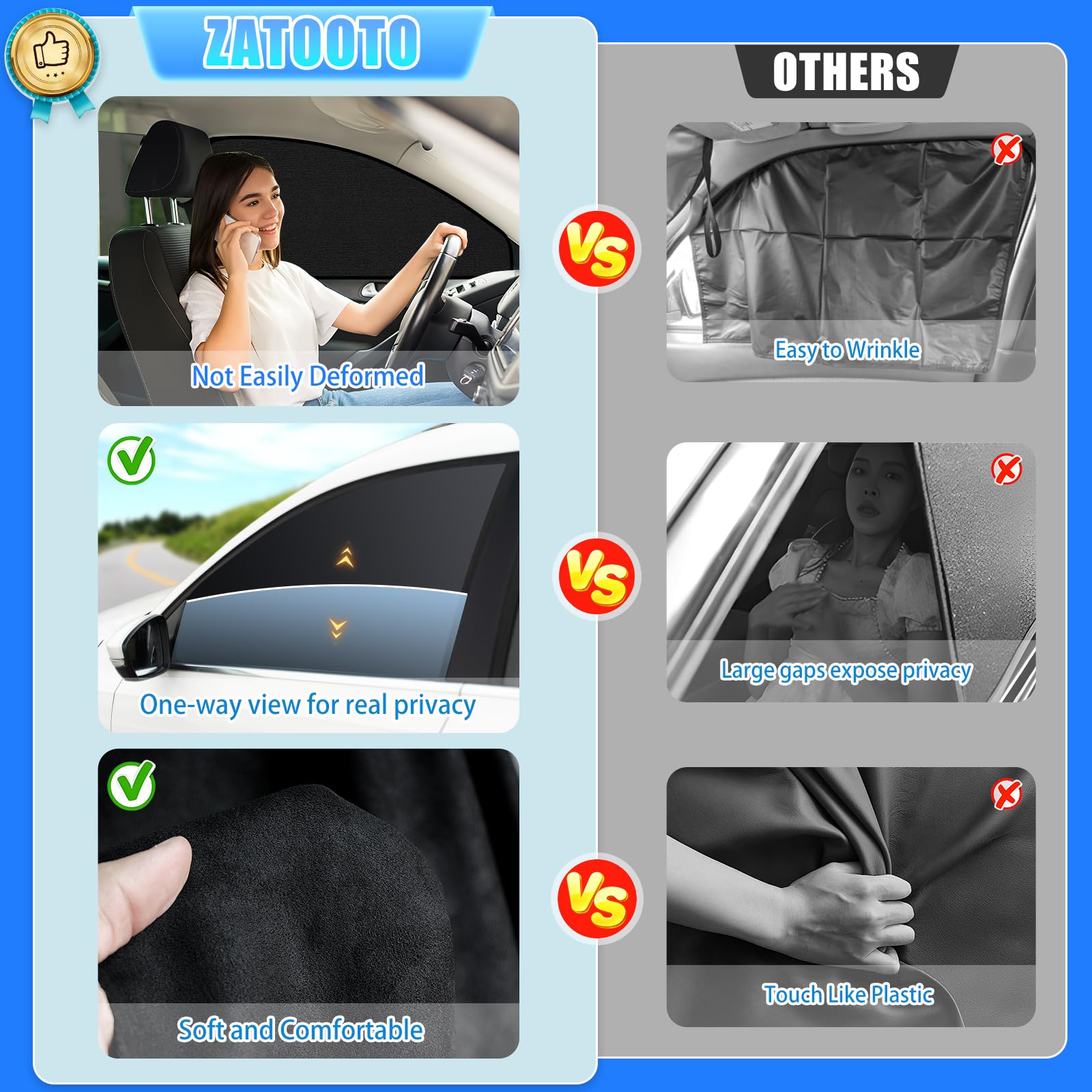 ZATOOTO Parasol Coche Lateral magnético, Parasol Coche de Rayos UV, Protege a niños y Mascotas en el Asiento Trasero, Proporciona privacidad, 2-Pack, 3 Tamaños,80 * 50cm