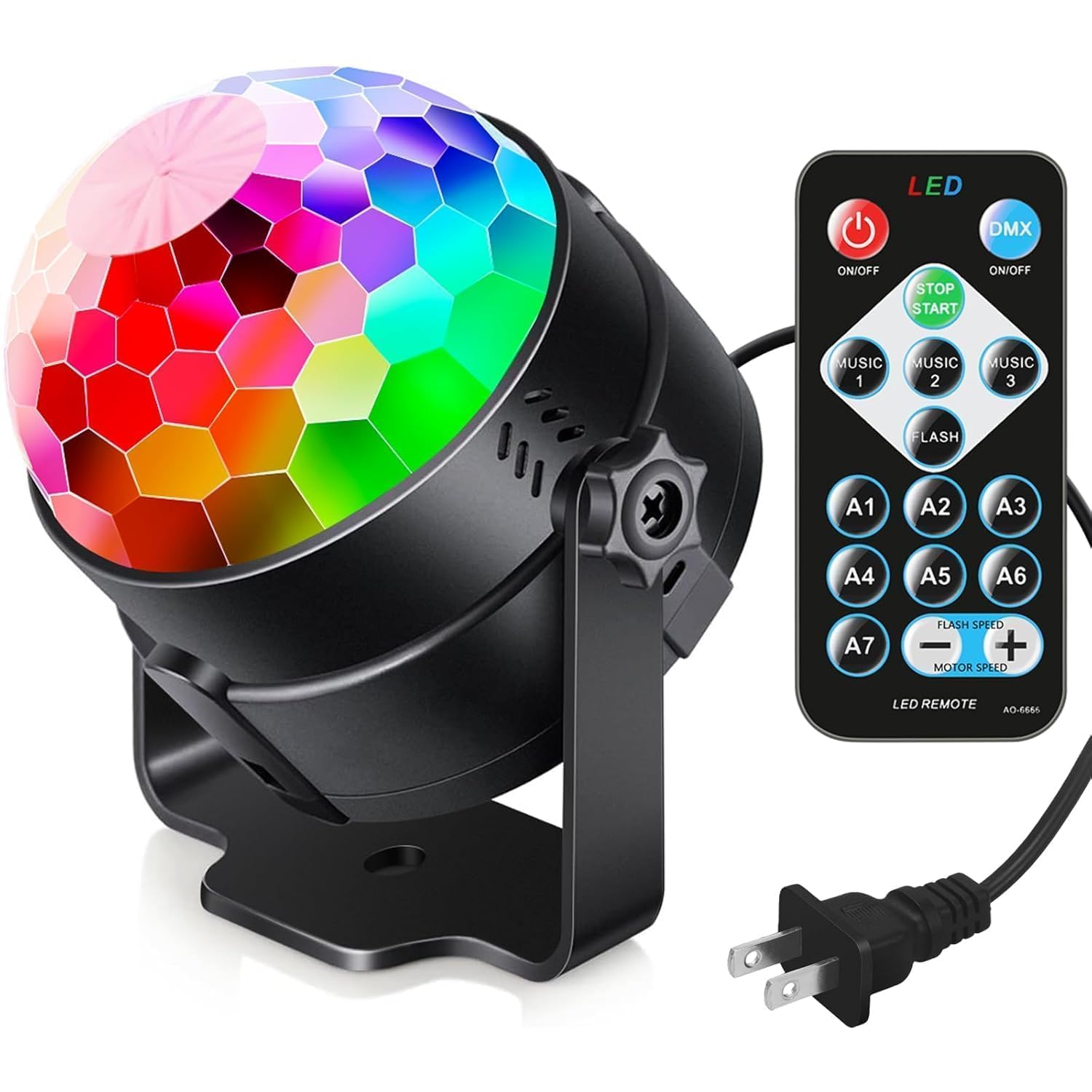 LED Sound Activated Disco Light | RGB Party Ball with Remote Control & 7 Lighting Effects | DJ Stage Lamp for Home Parties, Dance, Club, Karaoke & Room Decoration (Black) (Pack of 1)-picture-25