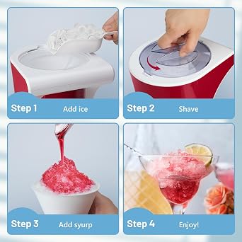 Snow Cone Shaved Ice Machine with 3 Reusable Plastic Cups, Table-Top Slushie Machine for Homemade Snow Cone, Snowballs, Frozen Cocktails and More, with Non-Slip Mat & Stainless Steel Blade