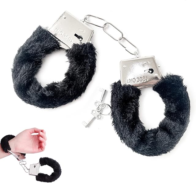 WOSO Metal Handcuffs with 2 Keys for Cosplay Police, Kids Play Toy Metal Handcuffs Party Supplies Costume Accessories,Handcuffs Prop Dress Ball Party (Black)