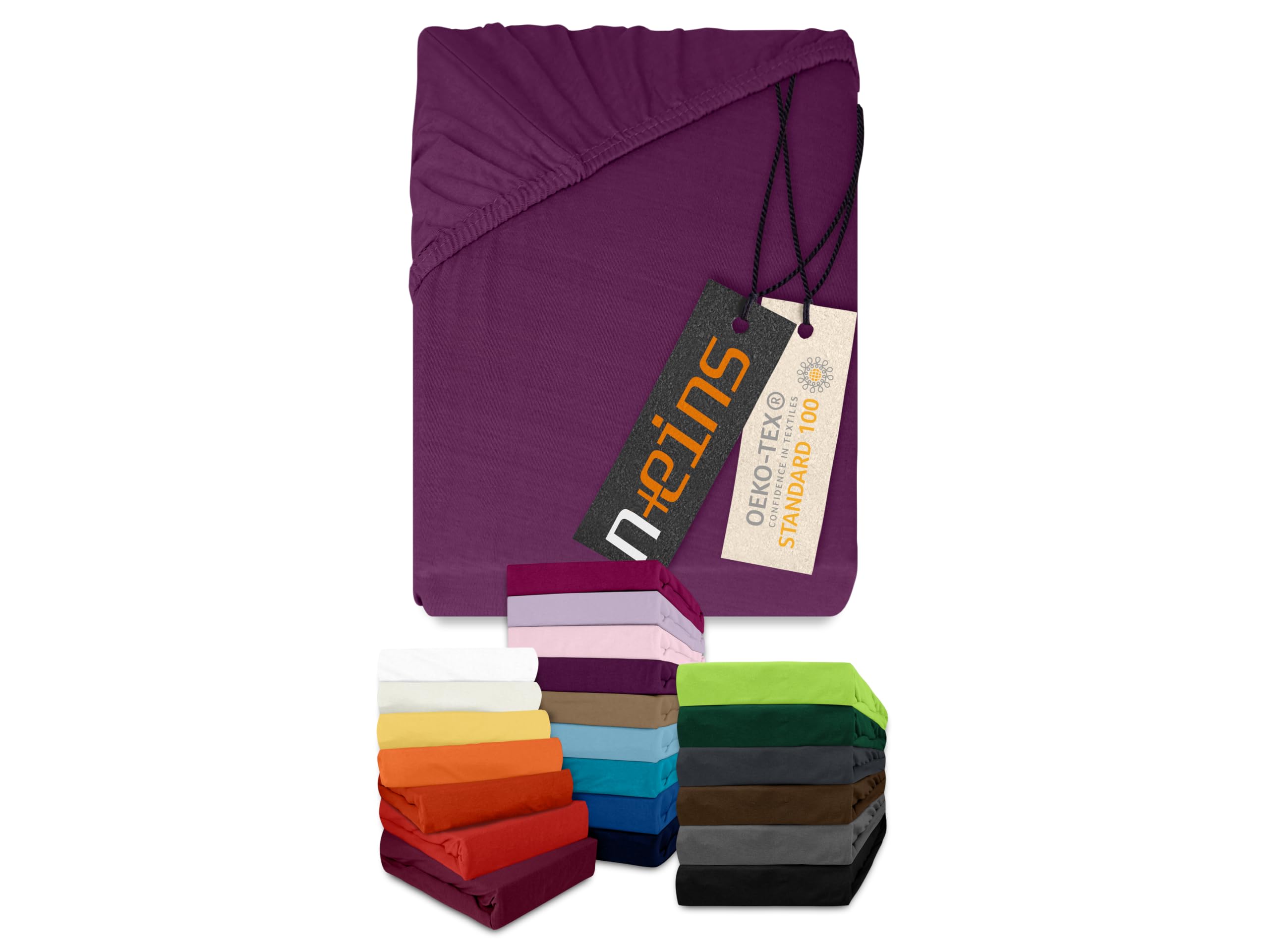 npluseins Classic Jersey Fitted Sheet - 100% Cotton 159.192, 140 x 190-200 cm, purple
