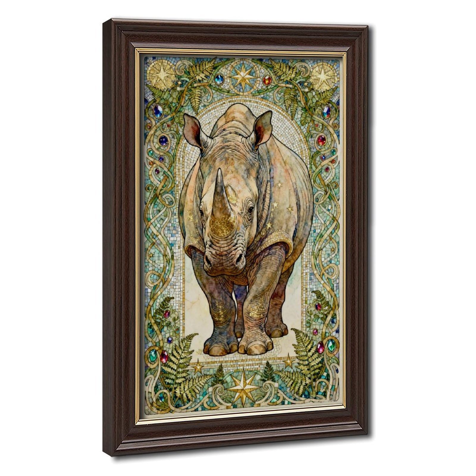 Bareronor Mokume Gane Frame-Style Retro Luxury Rhinoceros Canvas Poster For Home Decor Gift