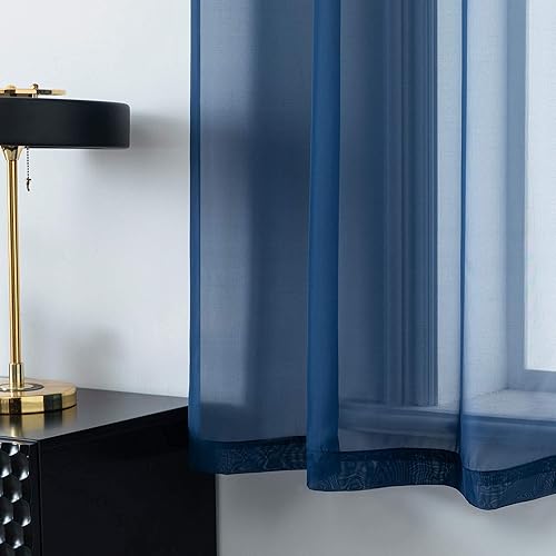 Miniatura 4 de DUALIFE Cortinas azul marino de 72 pulgadas de largo para dormitorio, juego de 2 paneles semitransparentes con ojales, textura de ventana, cortinas