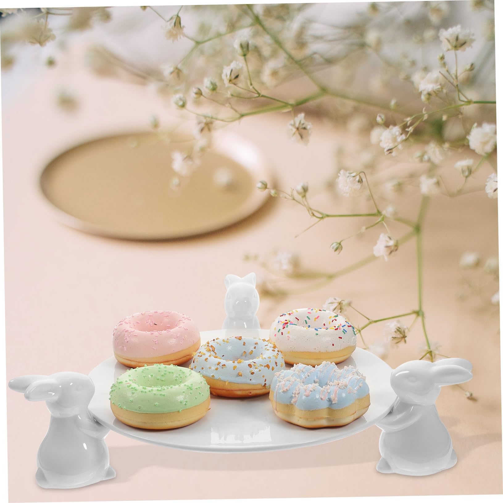Alipis 1ensemble Plateau à Gâteau Rond Céramique Avec Décoration De Lapin Accessoire De Fête De Pâques Pour Desserts Et Fruits Pour Réunions Familiales Et Événements Festifs