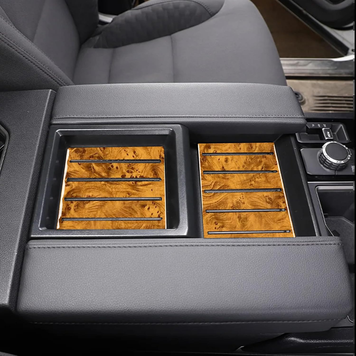 Wood Grain Sticker-Car Armrest Box Inside Panel Soft Pads Sticker Auto Interior Accessories Compatible with Toyota Tundra 2022 2023 2024 2025(XK70)/Sequoia 2023 2024 2025(XK80)