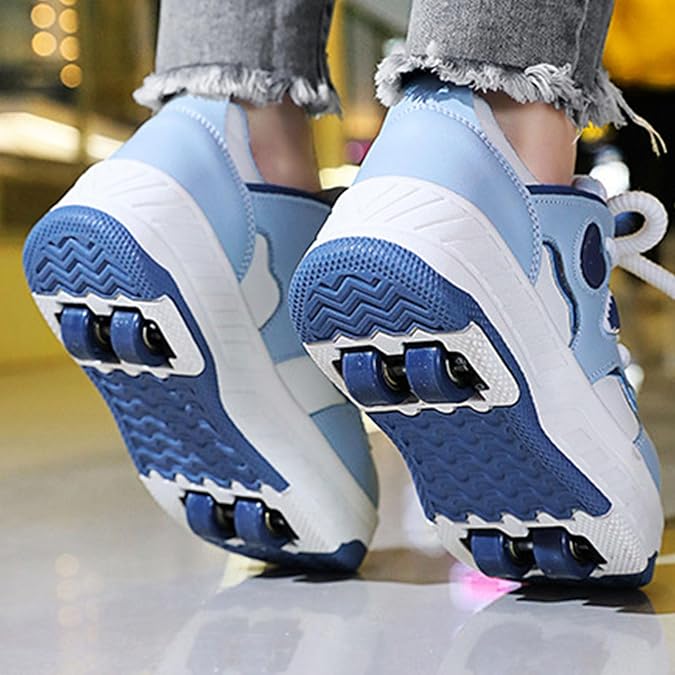 Chaussures Roulettes Enfant Surwin - Skate 2 En 1 Avec Roues Escamotables, Broderie Fleur, Basket Confort