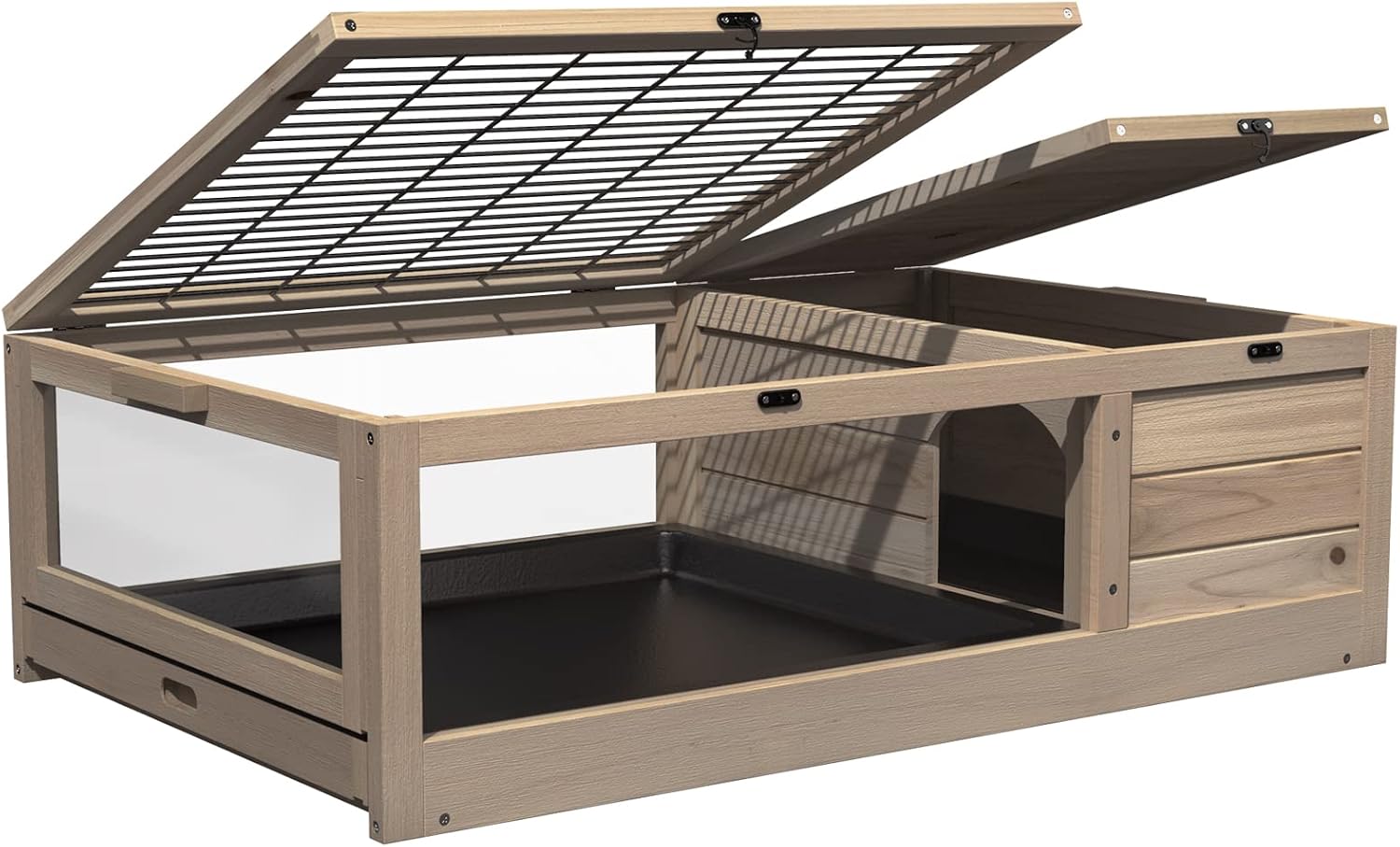 GDLF Wood Tortoise House Indoor Turtle Habitat Reptile Cage Removable Waterproof Tray (Natural)