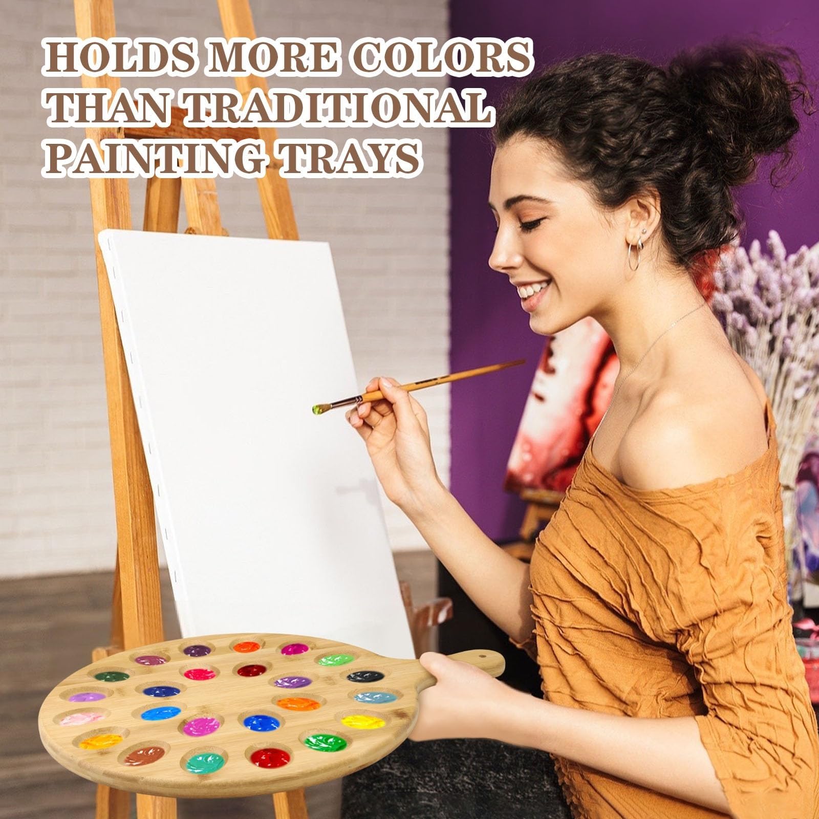 Paleta de pintura de madera con 24 cubos y superficie de mezcla plana, bandeja multiusos para pintura al óleo, acuarela y acrílico, herramienta de artista