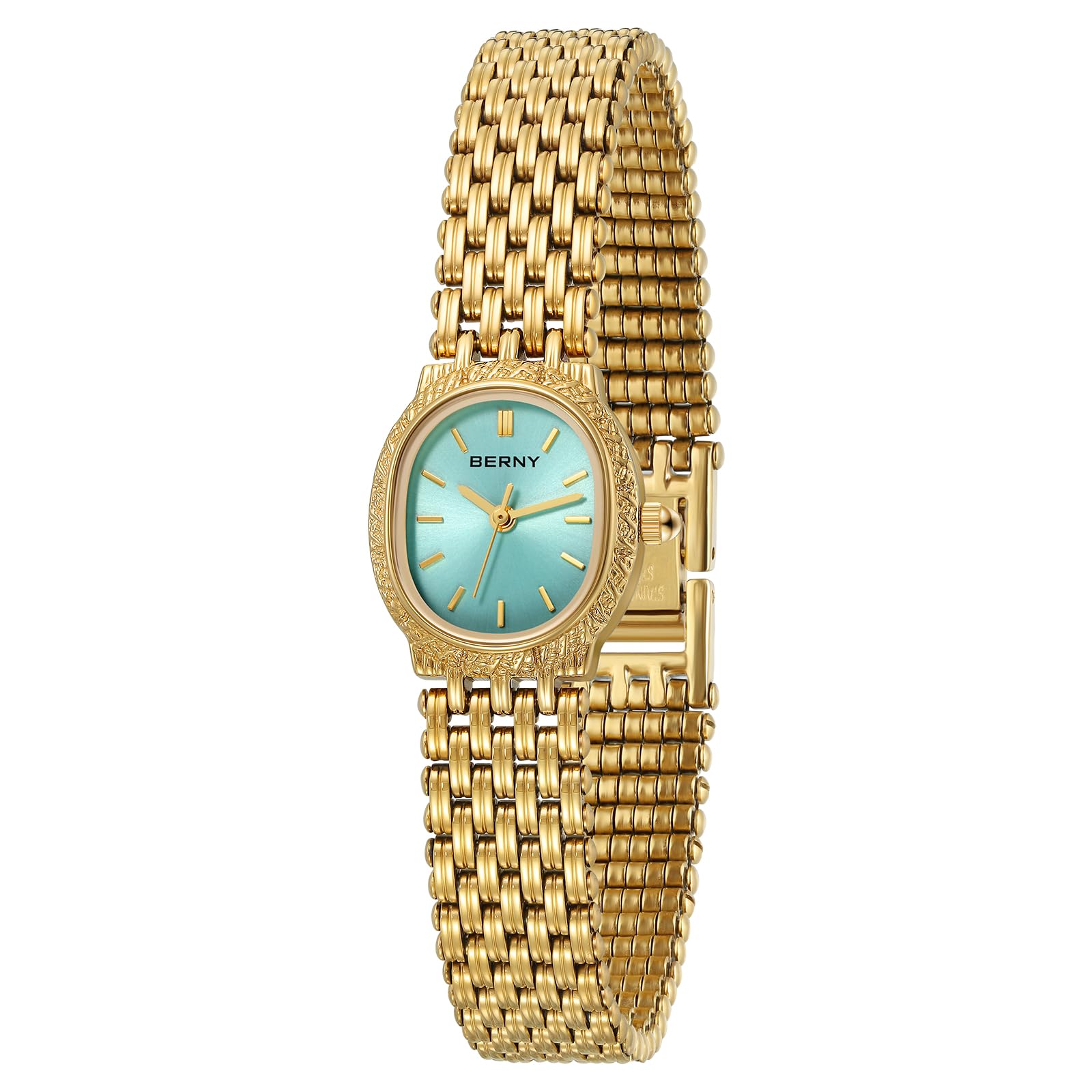 BERNY Gold Watches for Women Vintage Bracelet Wrist Watch Luxury Small Ladies Oval Quartz Watch with Tools Included