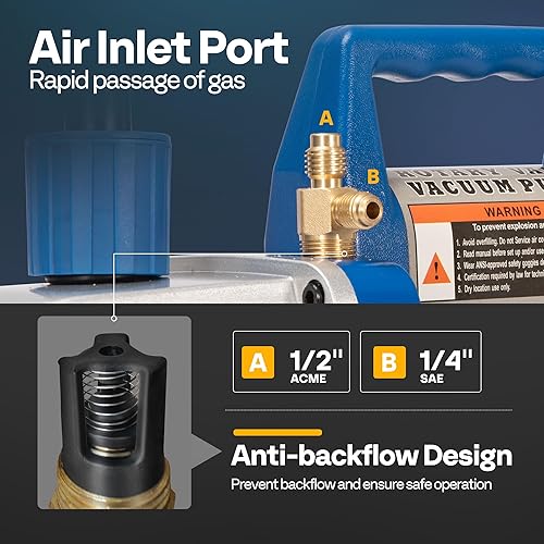 Miniatura 4 de VIVOHOME - Bomba vacío HVAC de 34 HP y 7.2CFM a 110 V de 2 etapas y kit de manómetro de aire acondicionado de 4 vías con detector de fugas y