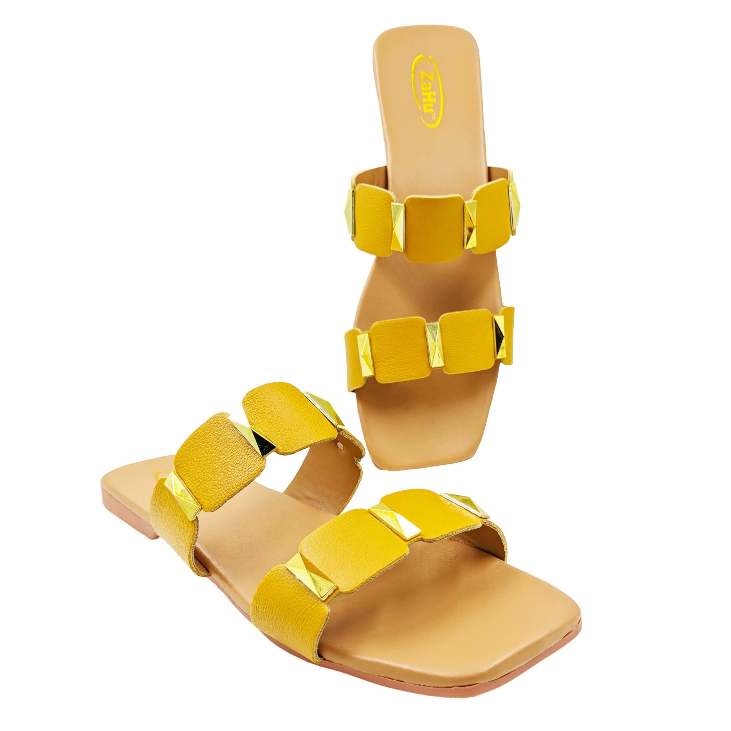 ZaHu flats for women stylish model fashion flat casual daily use beige cream white mustard yellow sandals open back flip flops for girls ladies slipper chappal footwear (Mustard Yellow, 8) (B0D9GWCPDB) Amazon Price History, Amazon Price Tracker