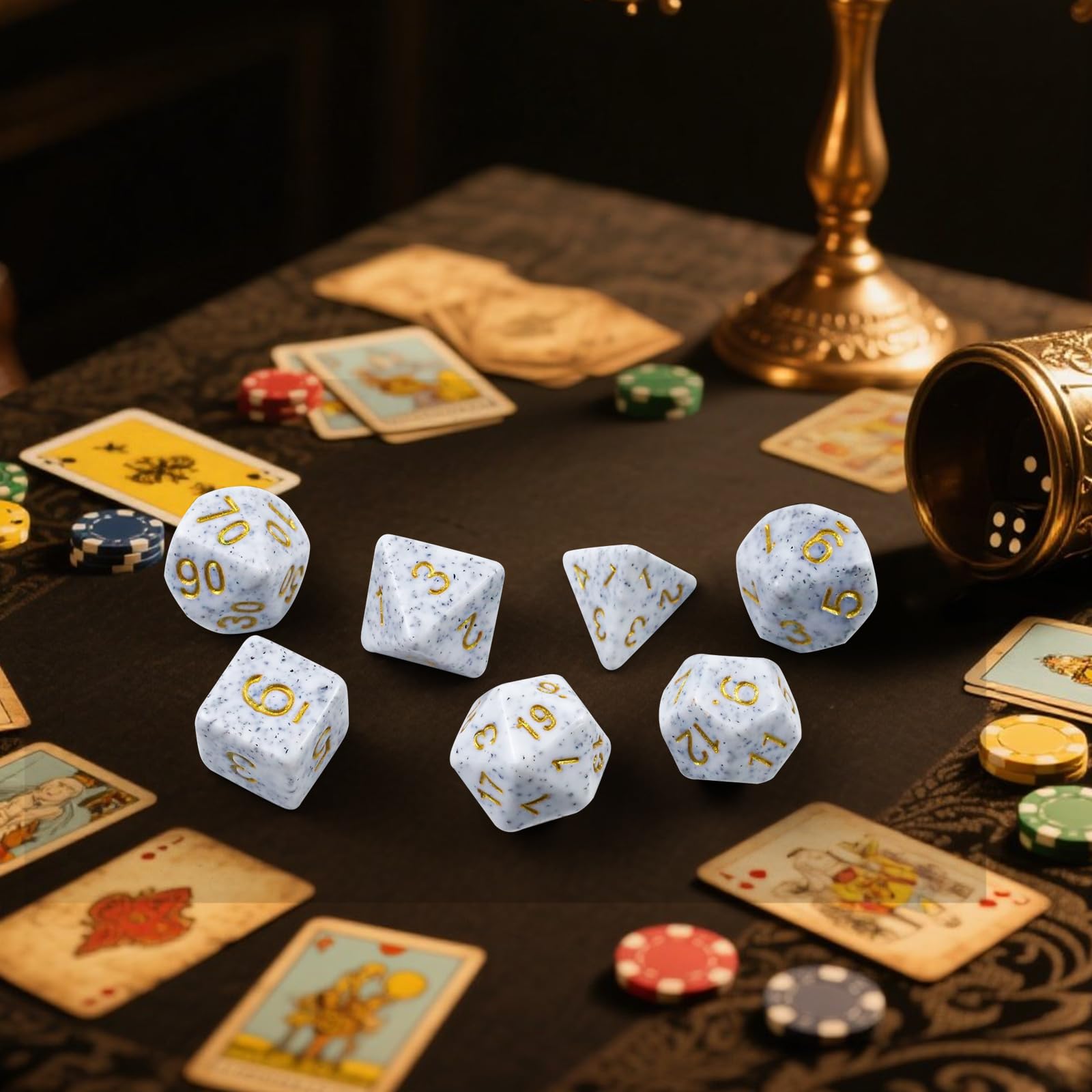 Set di 7 dadi poliedrici, dadi in poliedro con glitter DND Dice per Dungeons & Dragons RPG MTG DND (blu screziato)