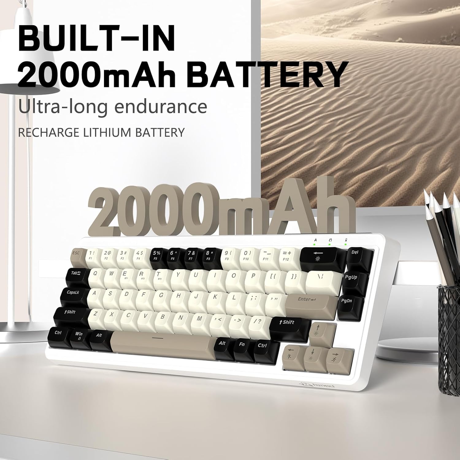 FREEWOLF M68 65% Wireless Gaming Keyboard,Bluetooth/2.4GHz/ Wired Tri-Mode Silent Membrane Keyboard,PBT Keycaps,2000mAH Rechargeable,67 Keys Rainbow LED Backlit PC Gaming Keyboard for Win/Mac-Cheese