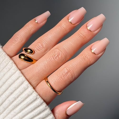 Glamnetic Press On Nails - Gold Goals | Medium Coffin