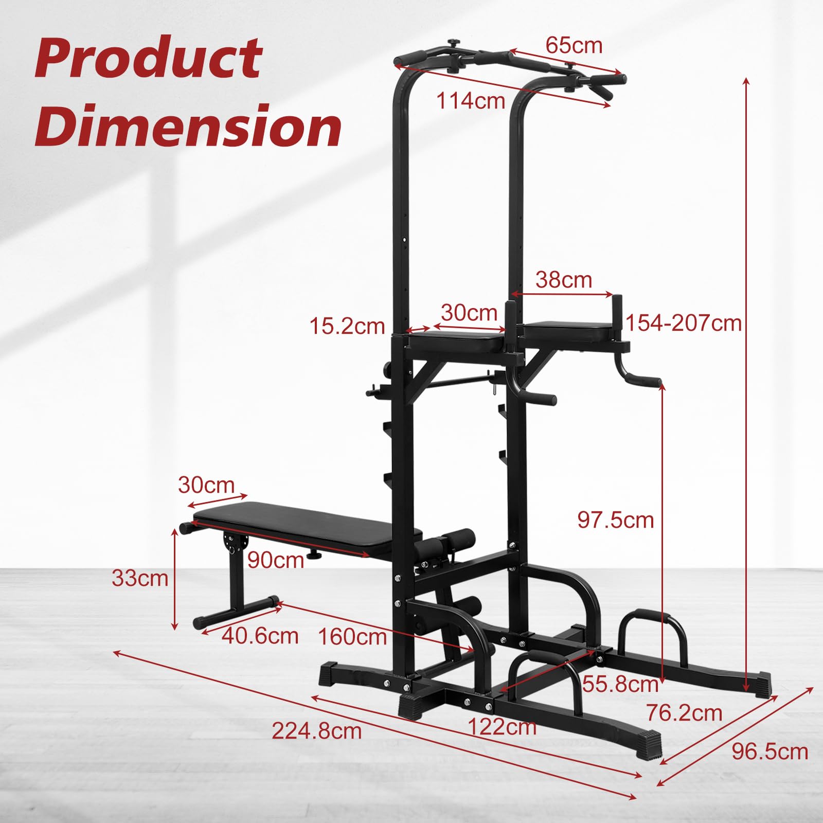 Generisch Klimmzugstange höhenverstellbar 154-207cm, 3in1 Multifunktions Kraftstation mit Trainingsbank & Hocker, Stabiler Krafttrainingsgerät für Ganzkörpertraining Zuhause