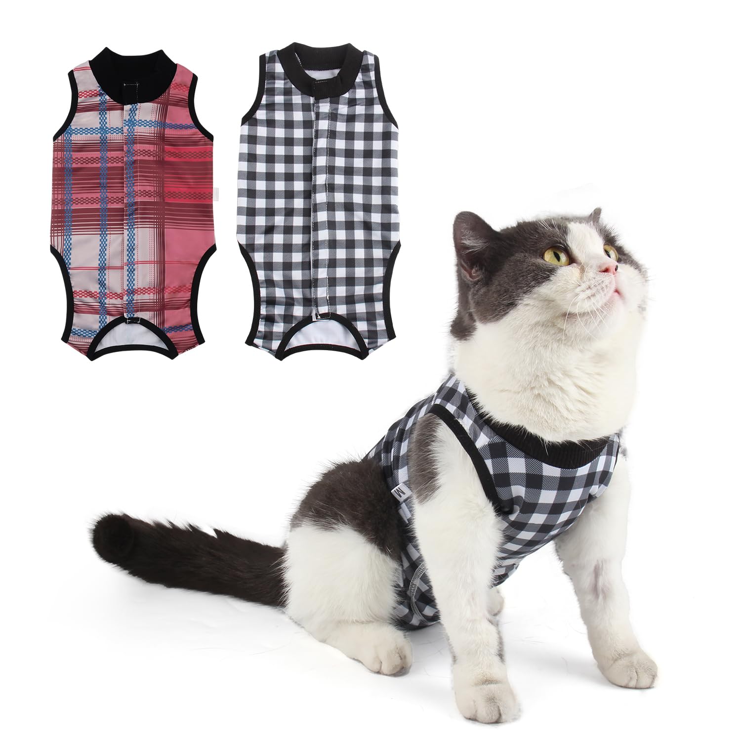 Pawcomon 2 Packs Cat Surgery Recovery Suit Surgical Clothes Abdominal Wounds Anti-Licking Cat Bodysuit Onesie Substitute ...