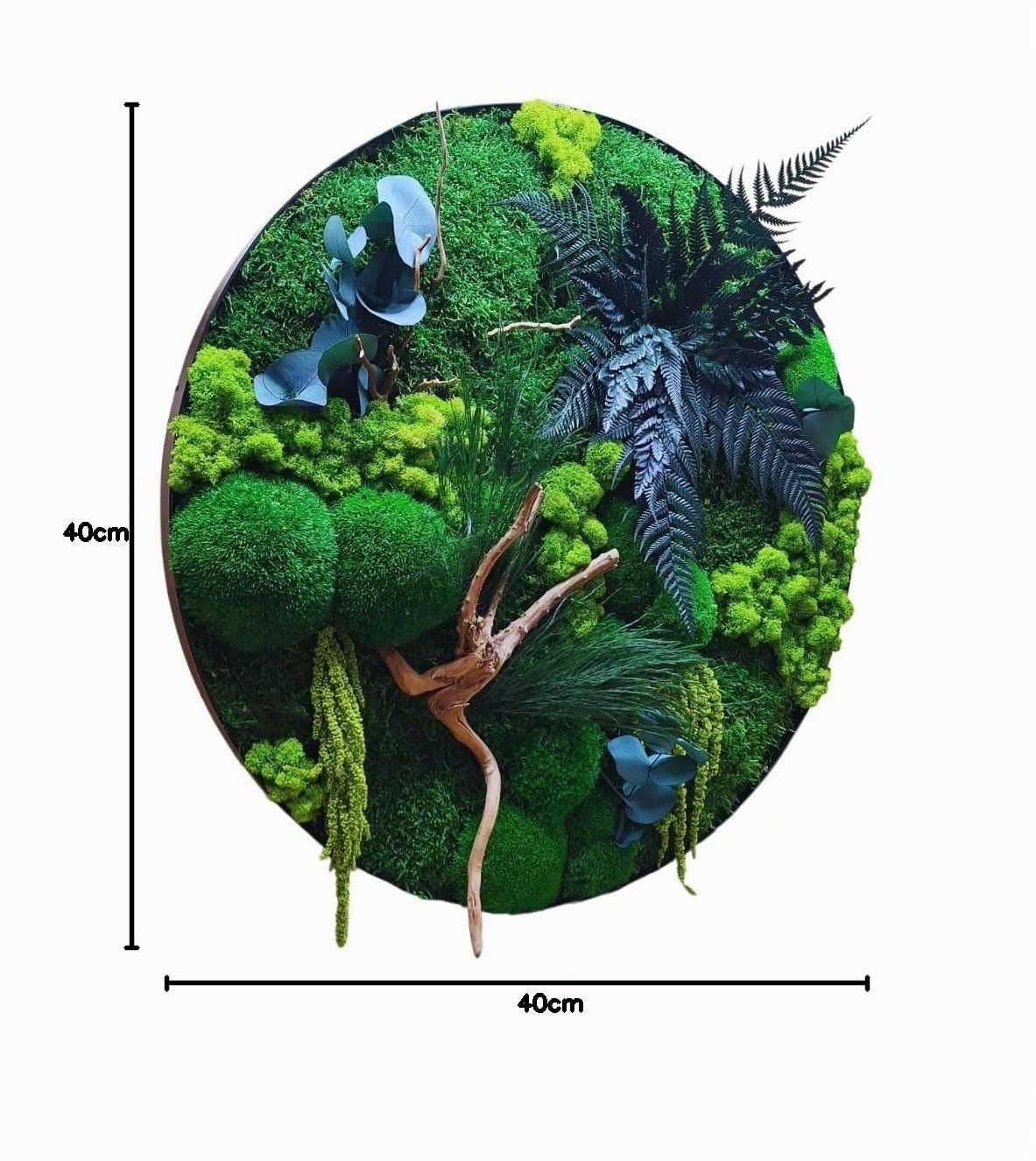 HelloMoss Moosbilder mit Rahmen 40cm - Moosbild XXL mit Island Moos Konserviert - Luxus Deko für Ihr Zuhause - Mooswand Deko Wohnzimmer Groß