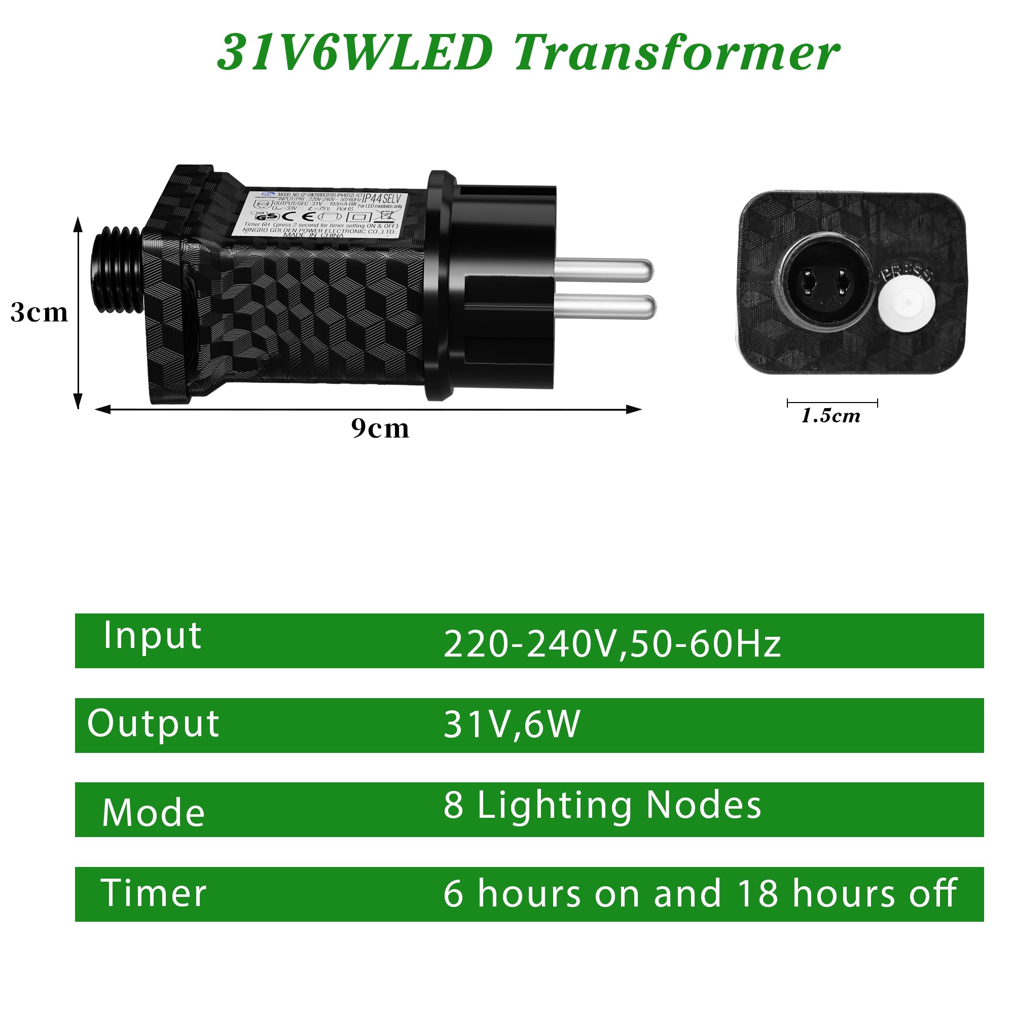 Transformateur Guirlande Lumineuse 31V 6W Avec 8 Modes - Lot De 2 - IP44 Étanche