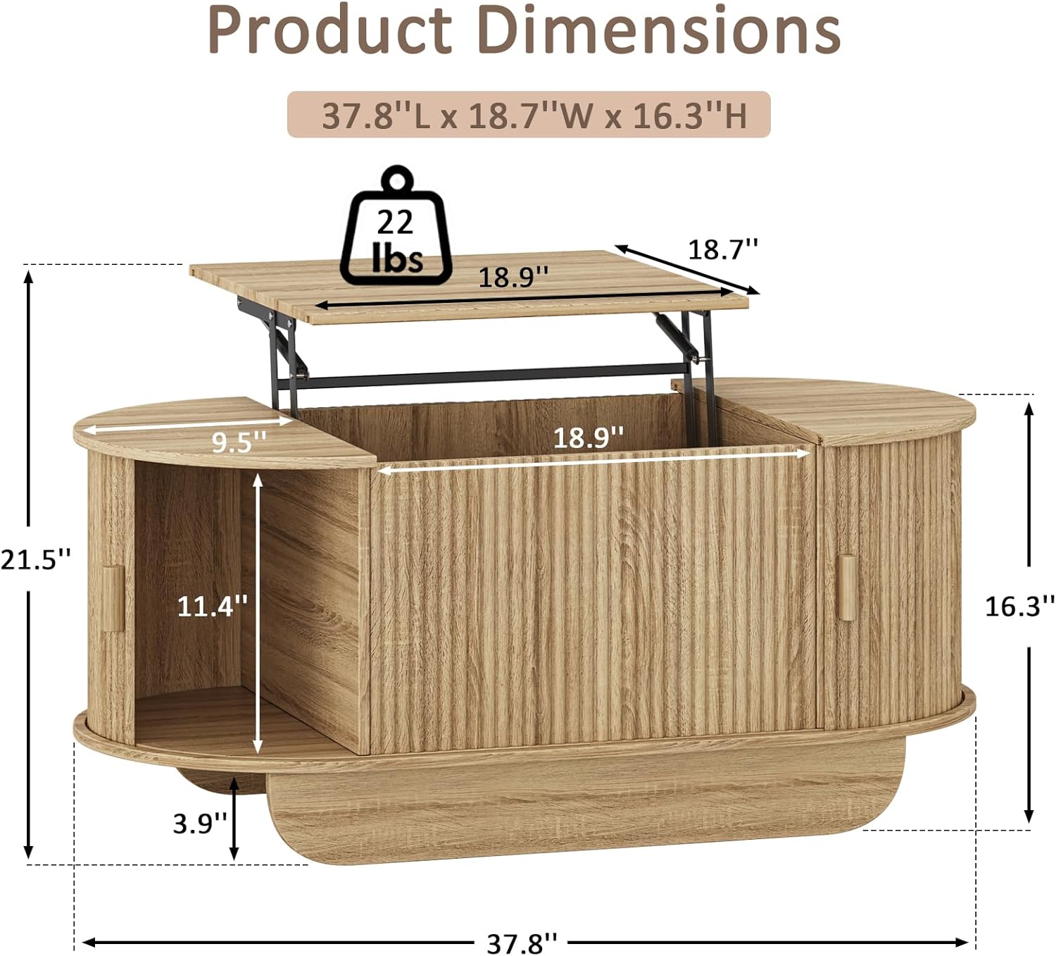 Coffee Table and TV Stand Sets of 2, Lift Top Coffee Table with Storage, Oval Wood Center Table with Sliding Doors & Hidden Compartment, Entertainment Center for Living Room, Home, Natural