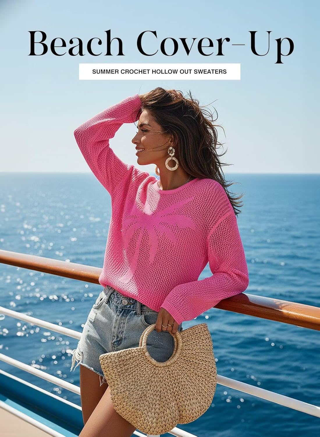 Dokotoo Womens Fashion 2026 Summer Crochet Hollow Out Long Sleeve Sweaters Casual Crewneck Pullover Shirt Beach Coverup - Image 4