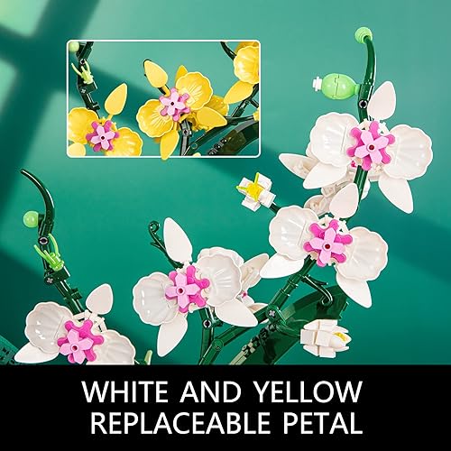 Miniatura 3 de JOJO&Peach Juego de construcción de orquídeas, construye un proyecto STEM de decoración de orquídeas para el hogar u oficina, colección botánica,