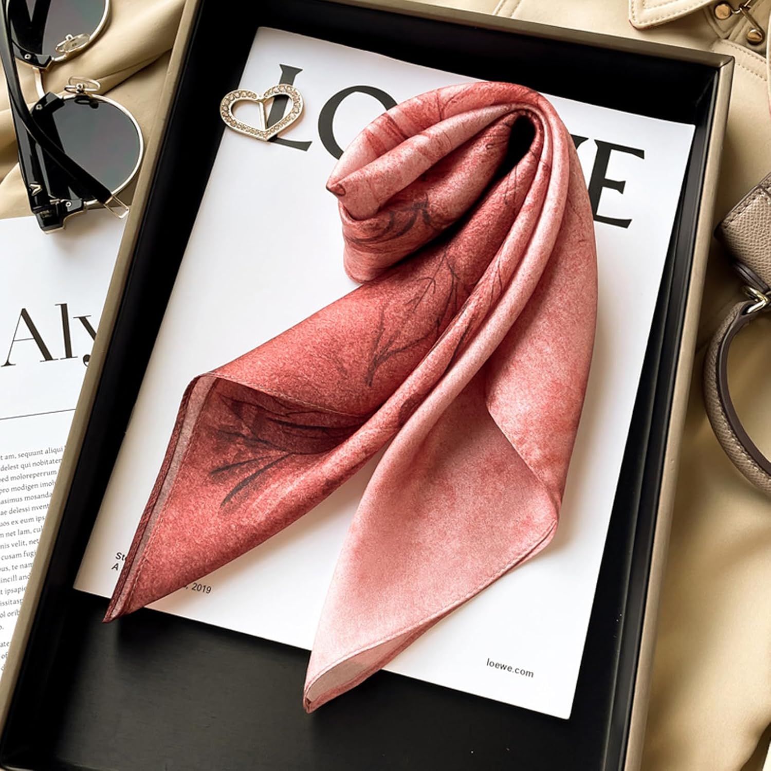 100% Mulberry Silk Neck Scarf - 21"x21" Small Printed Square Neckerchief Scarves for Women Gift Packed - Image 4