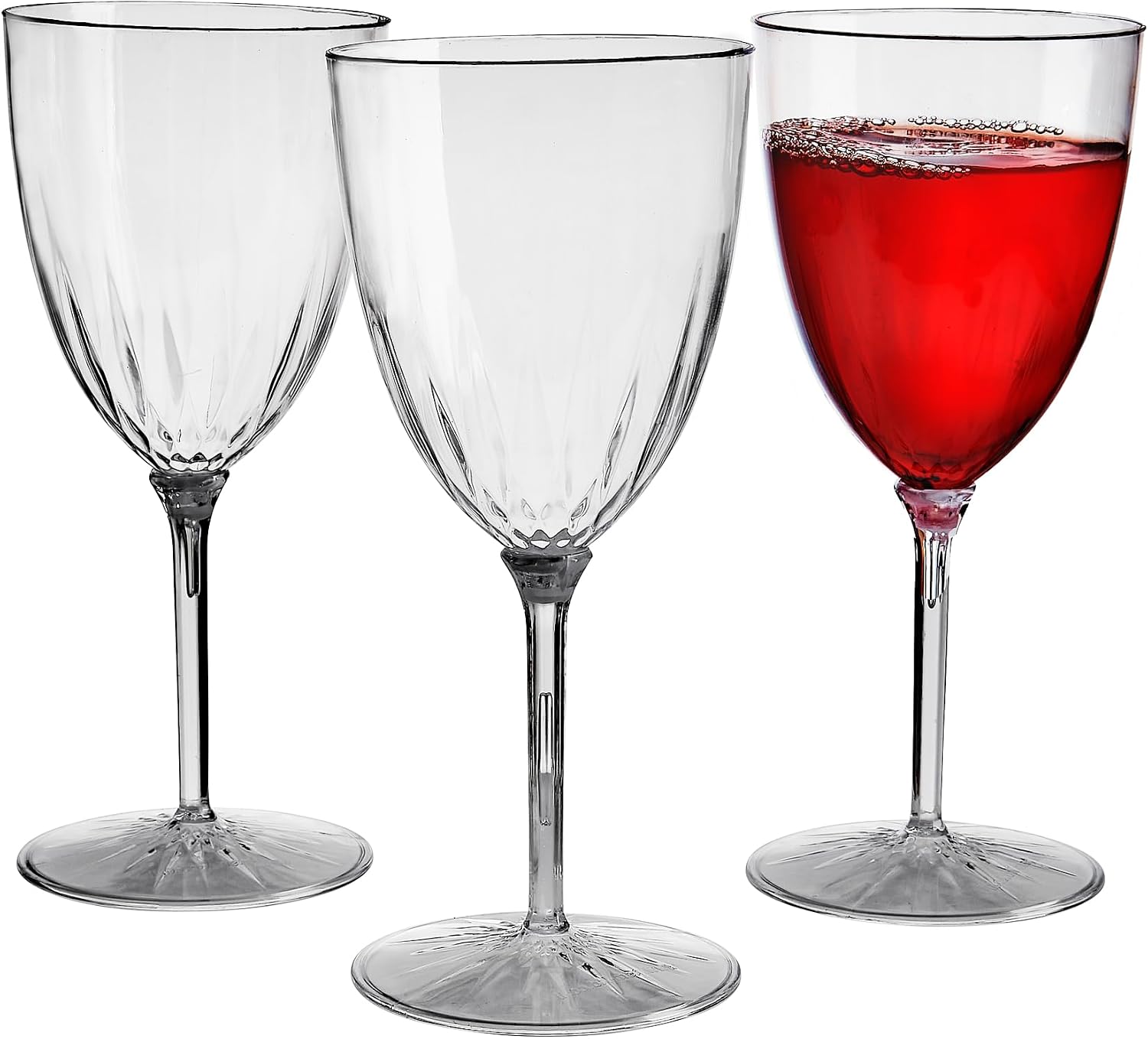 SILVER SPOONS VINTAGE COLLECTION DISPOSABLE WINE GLASSES | Reusable Stemmed Wine Cups | for Upscale Wedding and Dining | Includes 6 Plastic Cups (Blush)