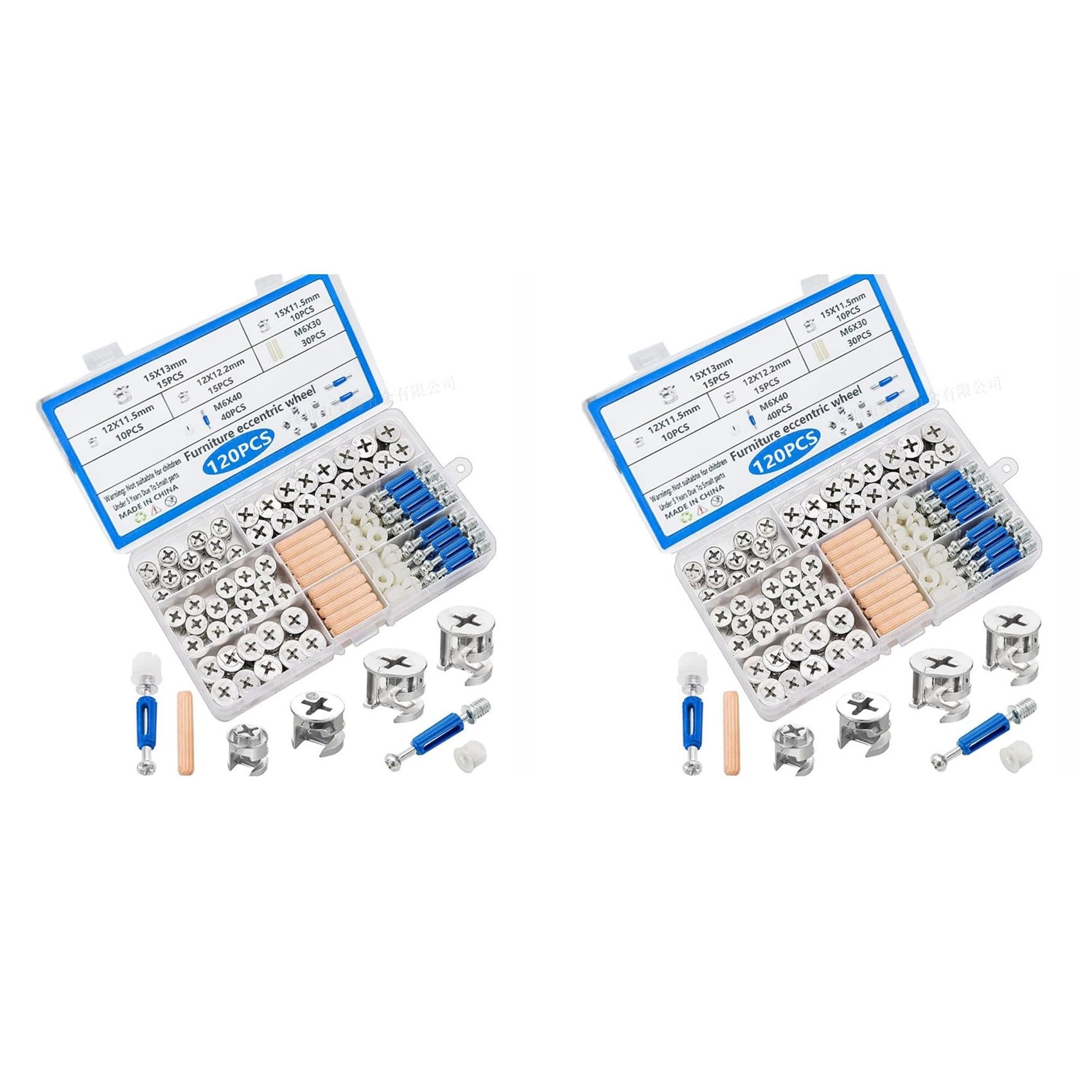 Kueohse 240PCS Cam Locks for Furniture,Furniture Fasteners & Connectors with Multi-Size Nuts,Bolts and Wood Dowel Pins