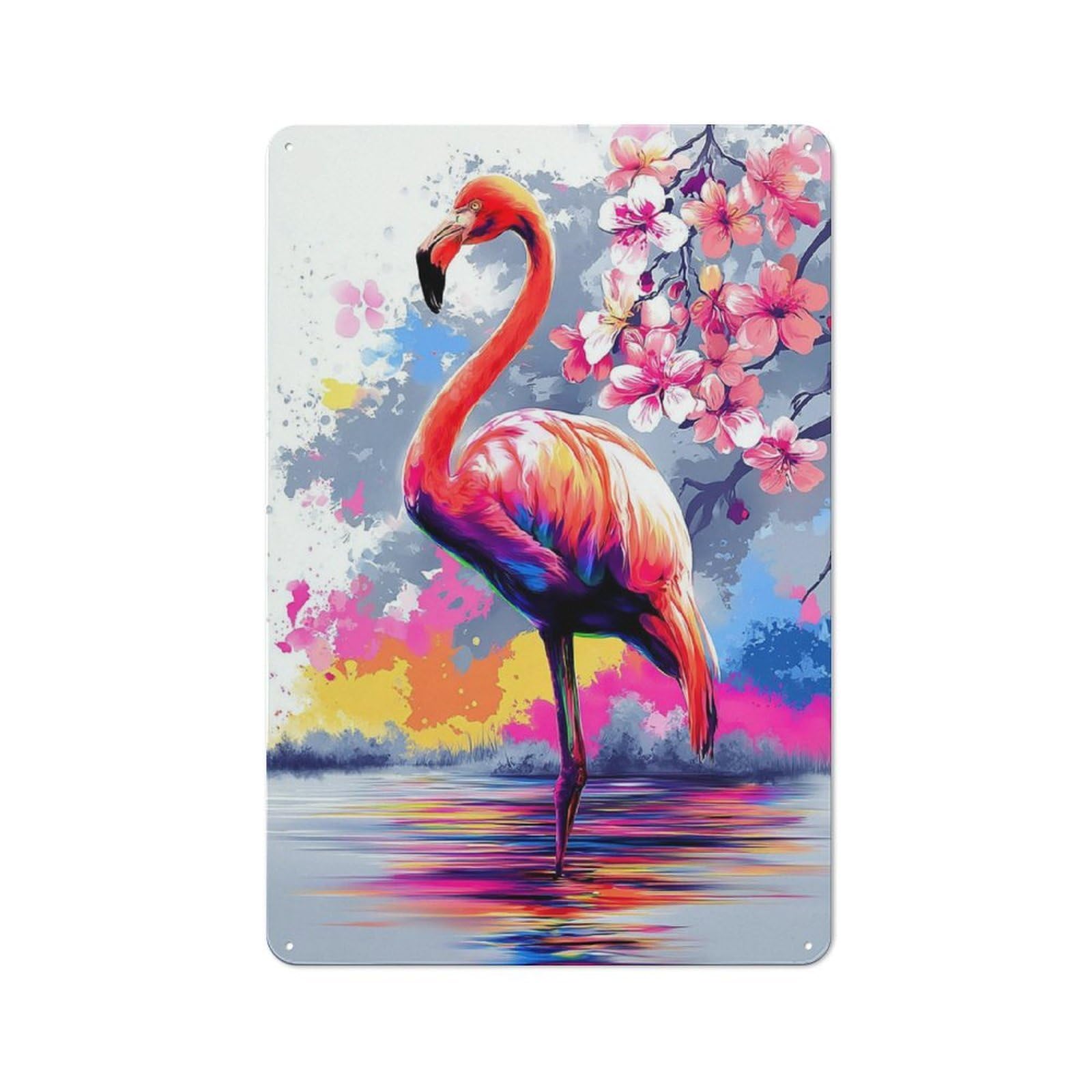 Junmoney Flamingo In Blossom Reflections Retro Metal Sign 30X20cm, Garage Style Shed Wall Plaque For Garage, Hobby Room, Office Or Man Cave