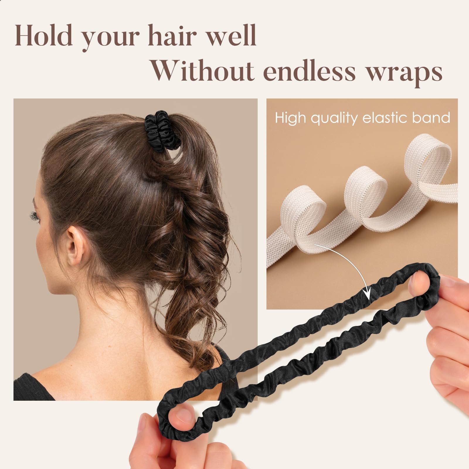 LULUSILK Coleteros delgados de seda para dormir con el cabello, 100 % seda de morera real, no dañan el cabello, lazos finos de seda para mujeres y niñas, color negro, paquete de 6