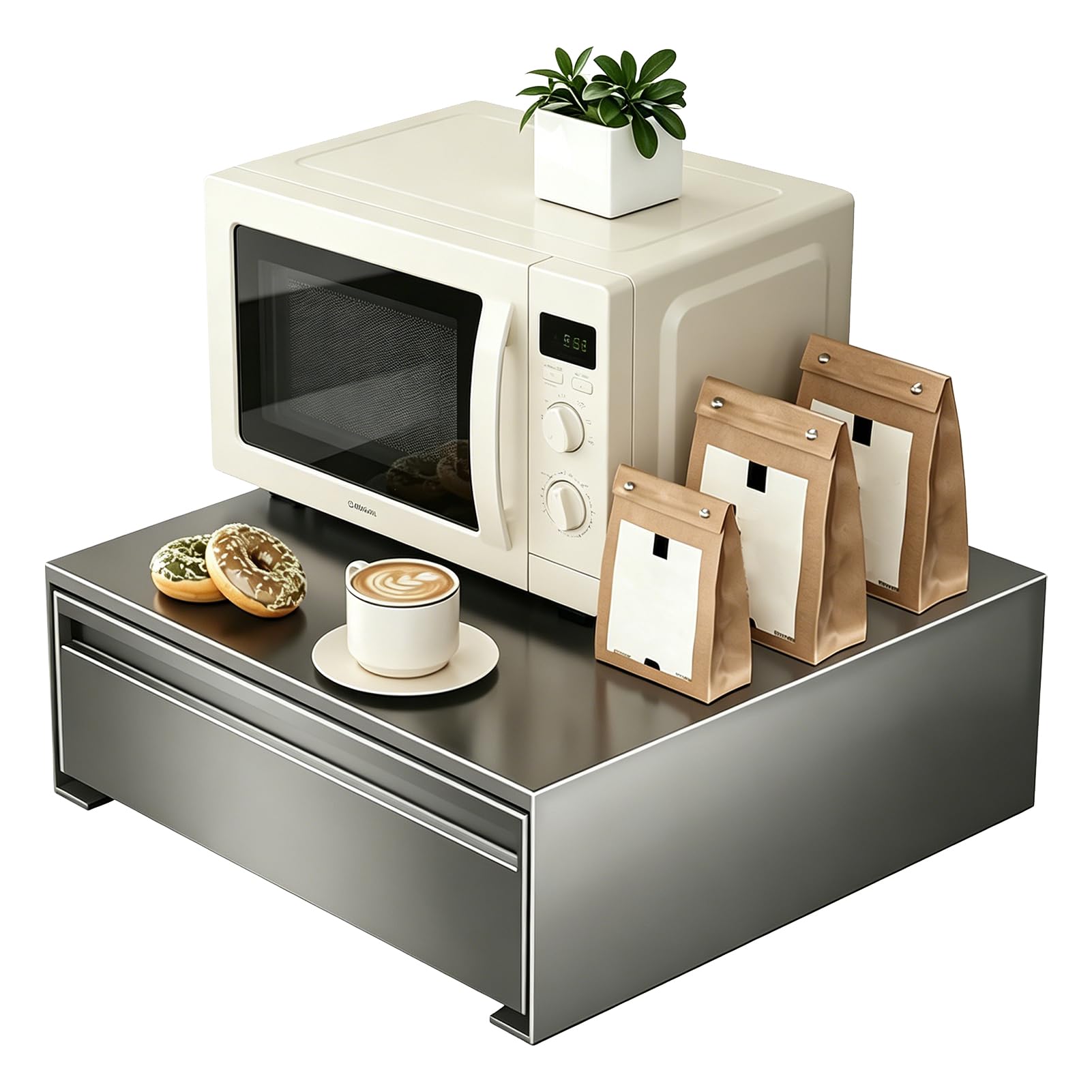 Supporto per microonde in acciaio al carbonio con cassetti estraibili, scaffale portaoggetti da cucina, organizer per elettrodomestici da cucina, design salvaspazio, altezza 25 cm