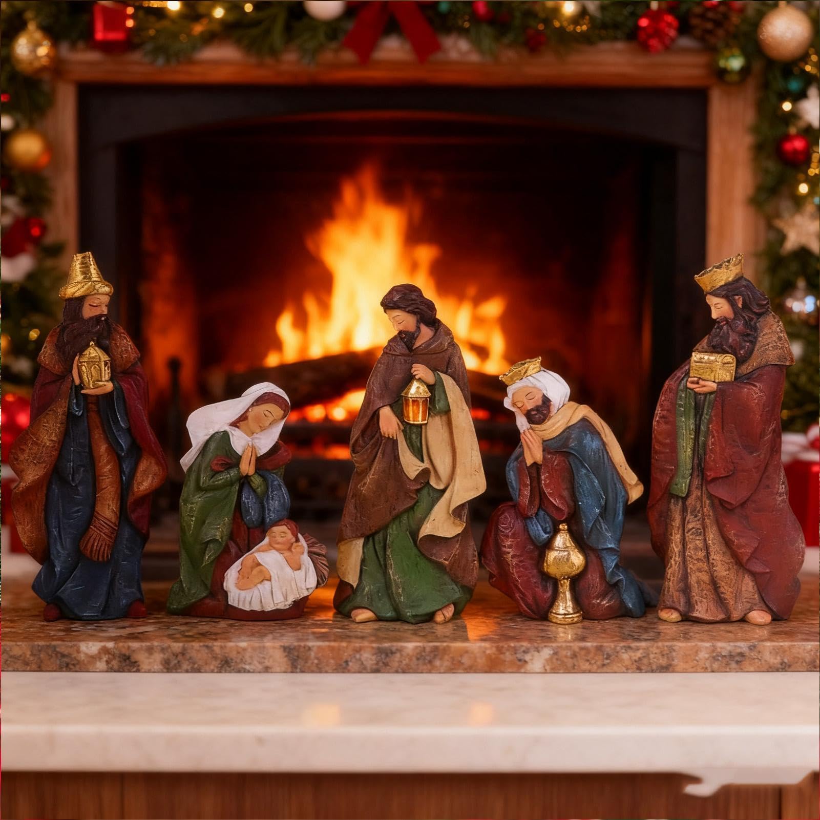 Weihnachtskrippen-Set, 5-teilig, Skulptur, Glaube, Dekoration, Krippe