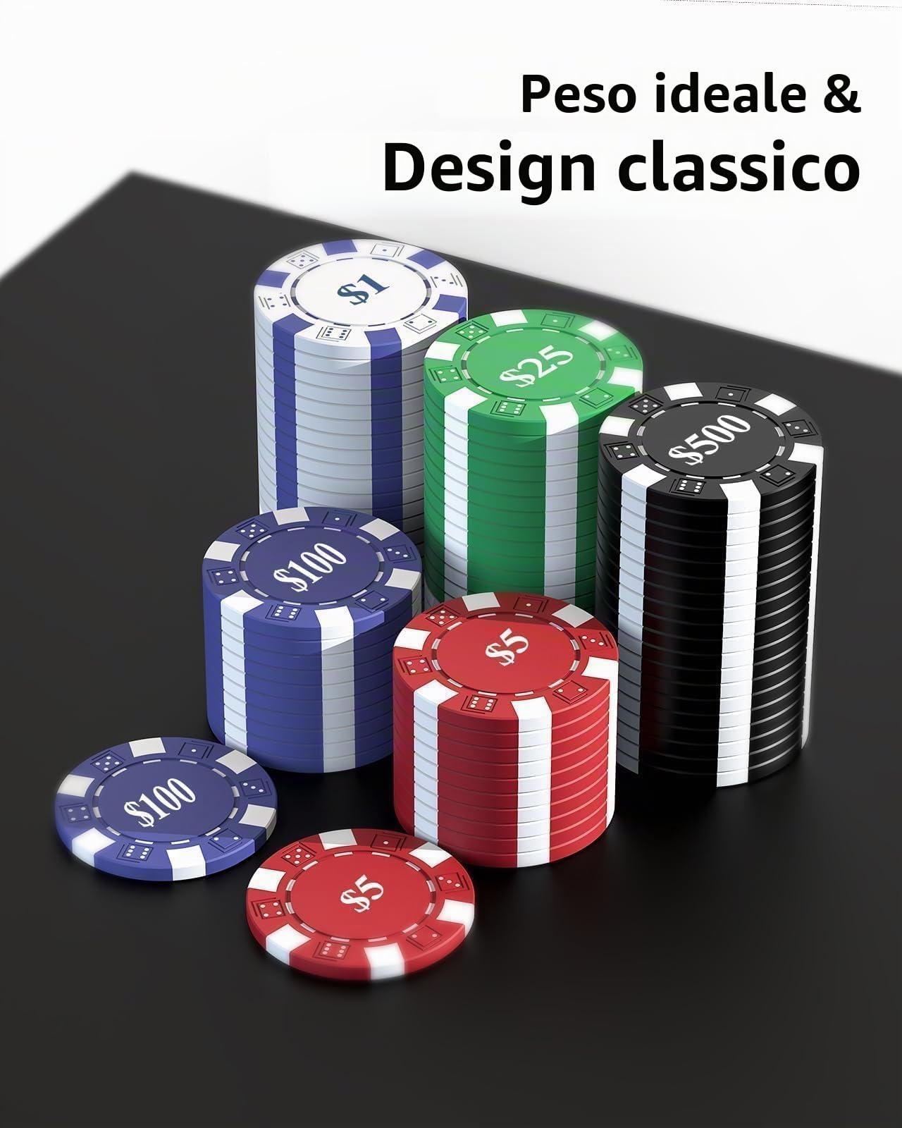 HEITOK Set Poker Professionale 1000 Fiches Numerate 11,5g con Valigetta Alluminio Rinforzata, Carte e Bottone Dealer per Grandi Tornei Texas Hold'em | Per 2-20 giocatori: 2 mazzi di carte, 5 dadi e pulsanti Dealer, Small Blind e Big Blind