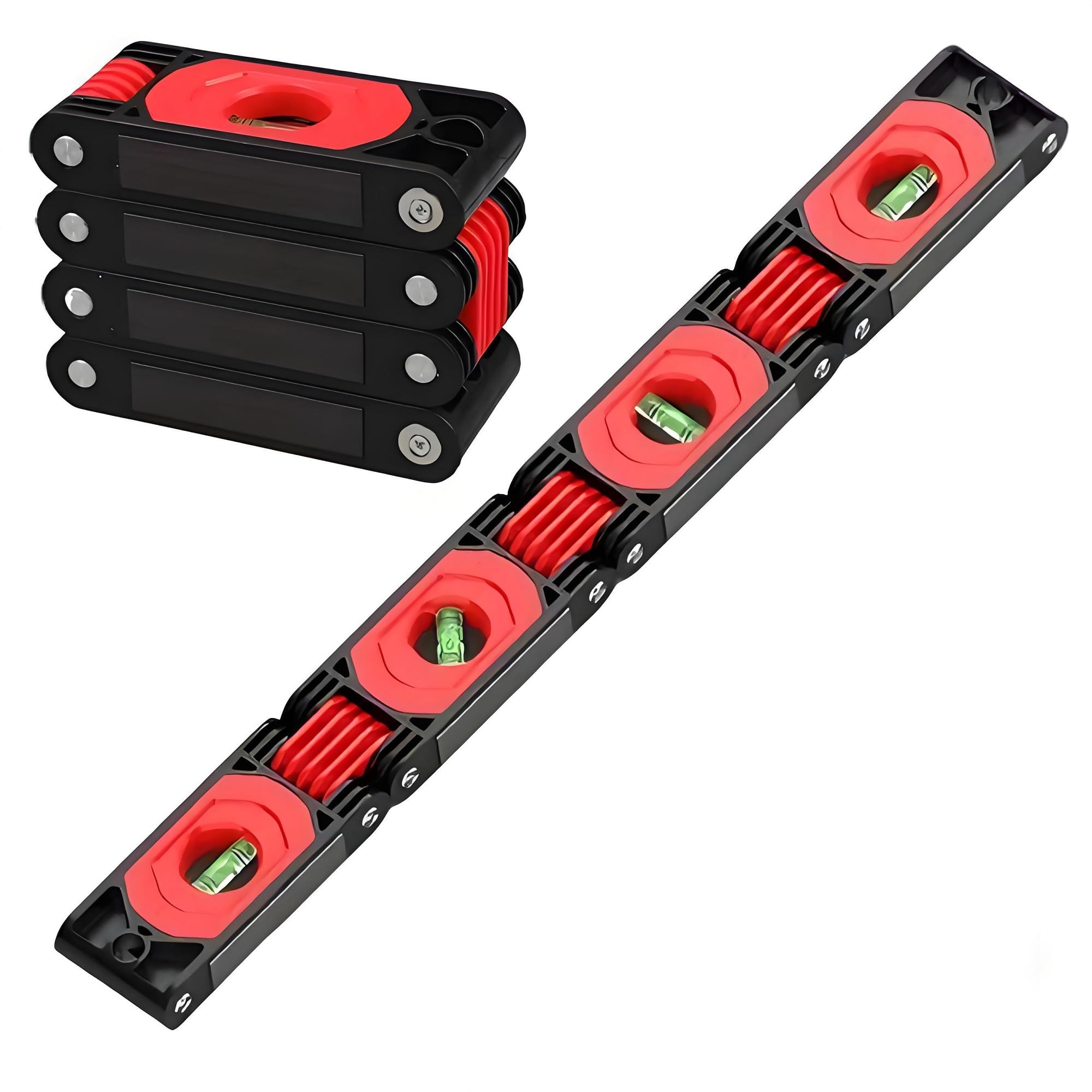 AGSYFFD FoldableAluminium Alloy Spirit Level 480mm with Magnetic Base & 3 Vials (45°, 90°, 180°) – Shockproof, High Visibility Red/Black for Professional & DIY Use