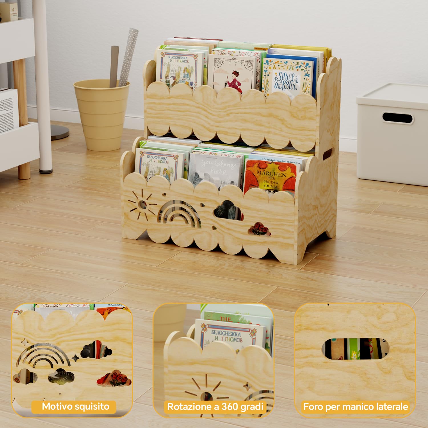 Libreria in legno per bambini, libreria Montessori a 2 ripiani, adatta a camerette, asili nido e aule scolastiche, scaffali per libri e giocattoli per bambini, scaffale per libri per bambini piccoli