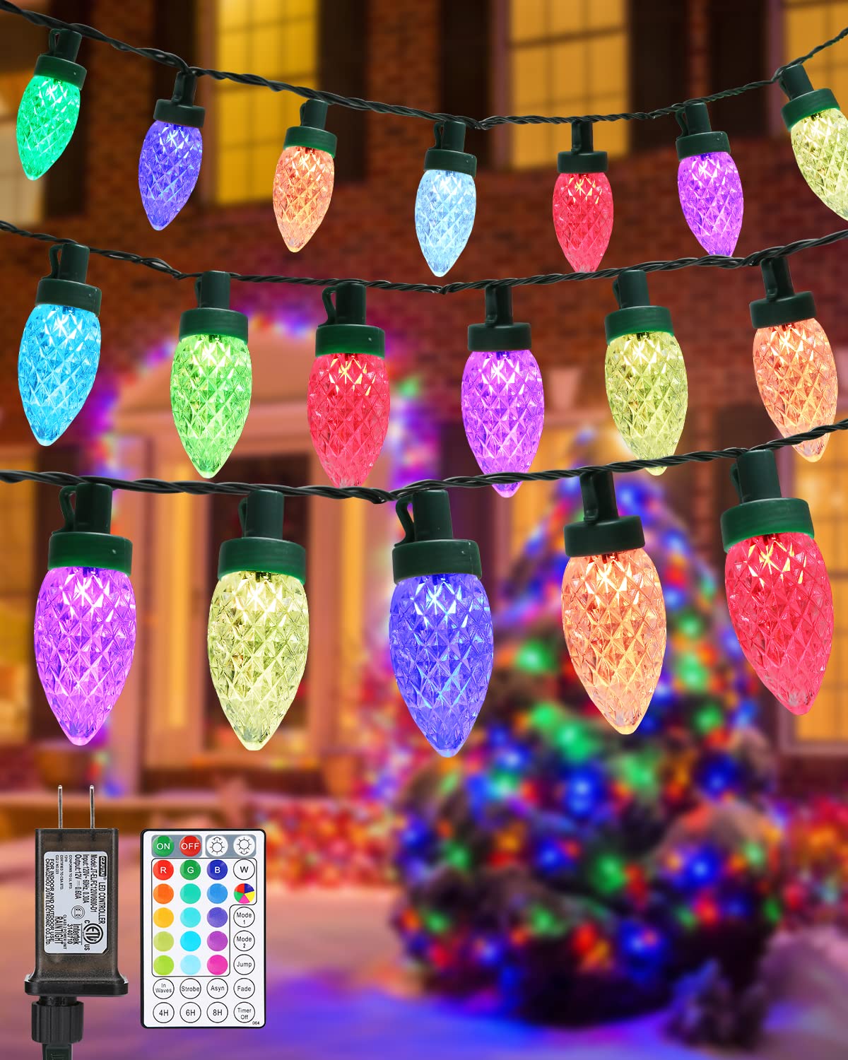 Flacchi RGB 33ft Color Changing C9 Christmas String Lights