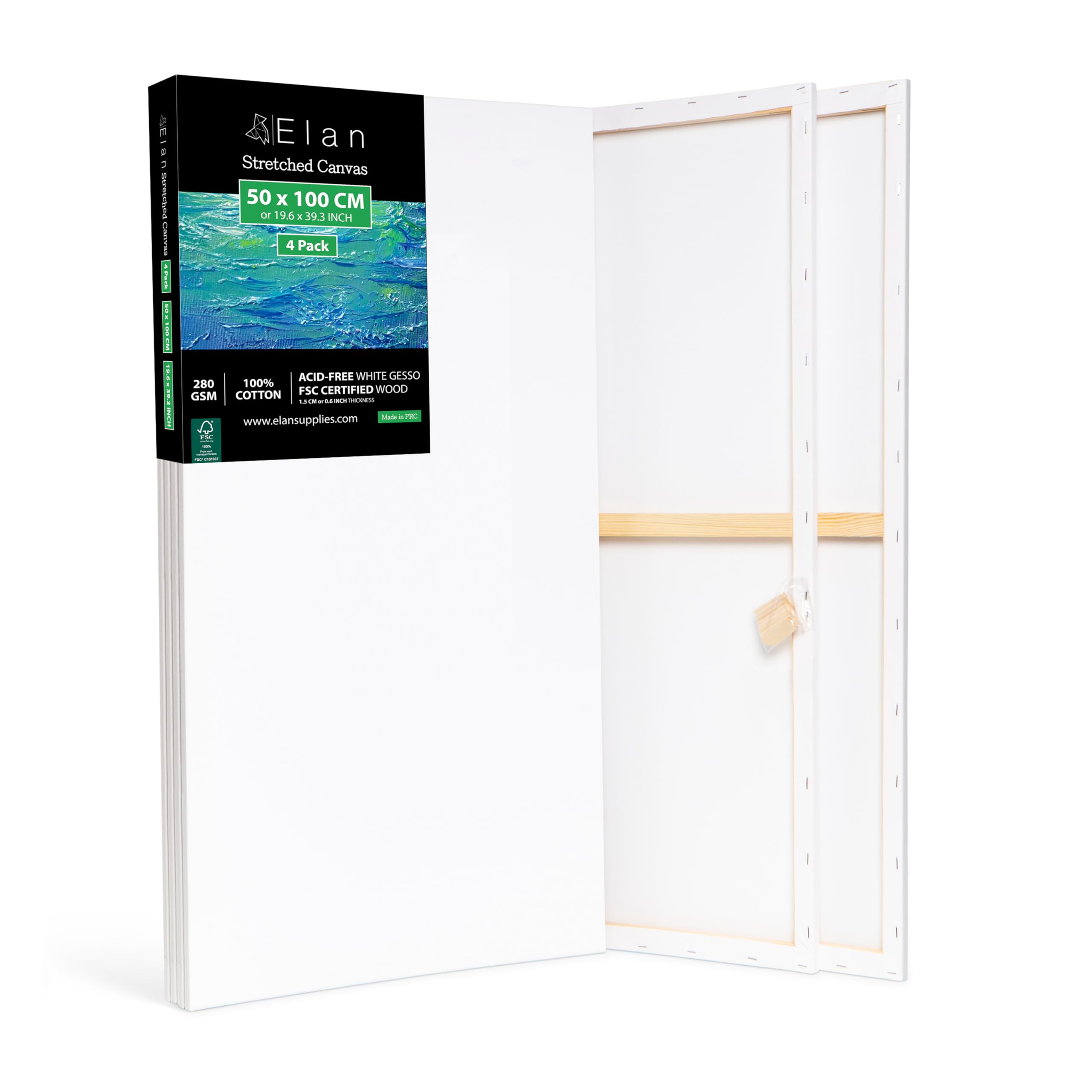 ElanStretched Canvases 20x39, 4-Pack Canvases for Painting, Painting Canvas Bulk, Stretched Canvas for Adults Blank Canvas for Painting, Painting Canvases Paint Canvases for Painting Art Canvas