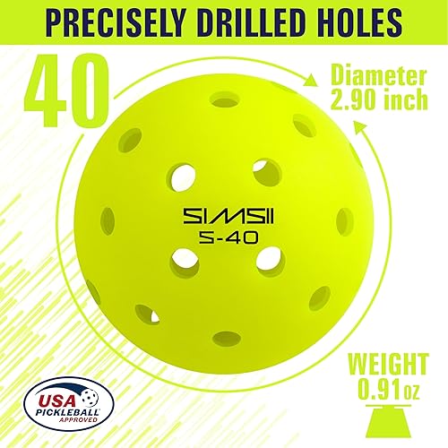 Miniatura 7 de S-40 - Pelotas de pickleball para exteriores, 40 agujeros, aprobadas por la USAPA, material de polietileno duradero, construcción sin costuras,