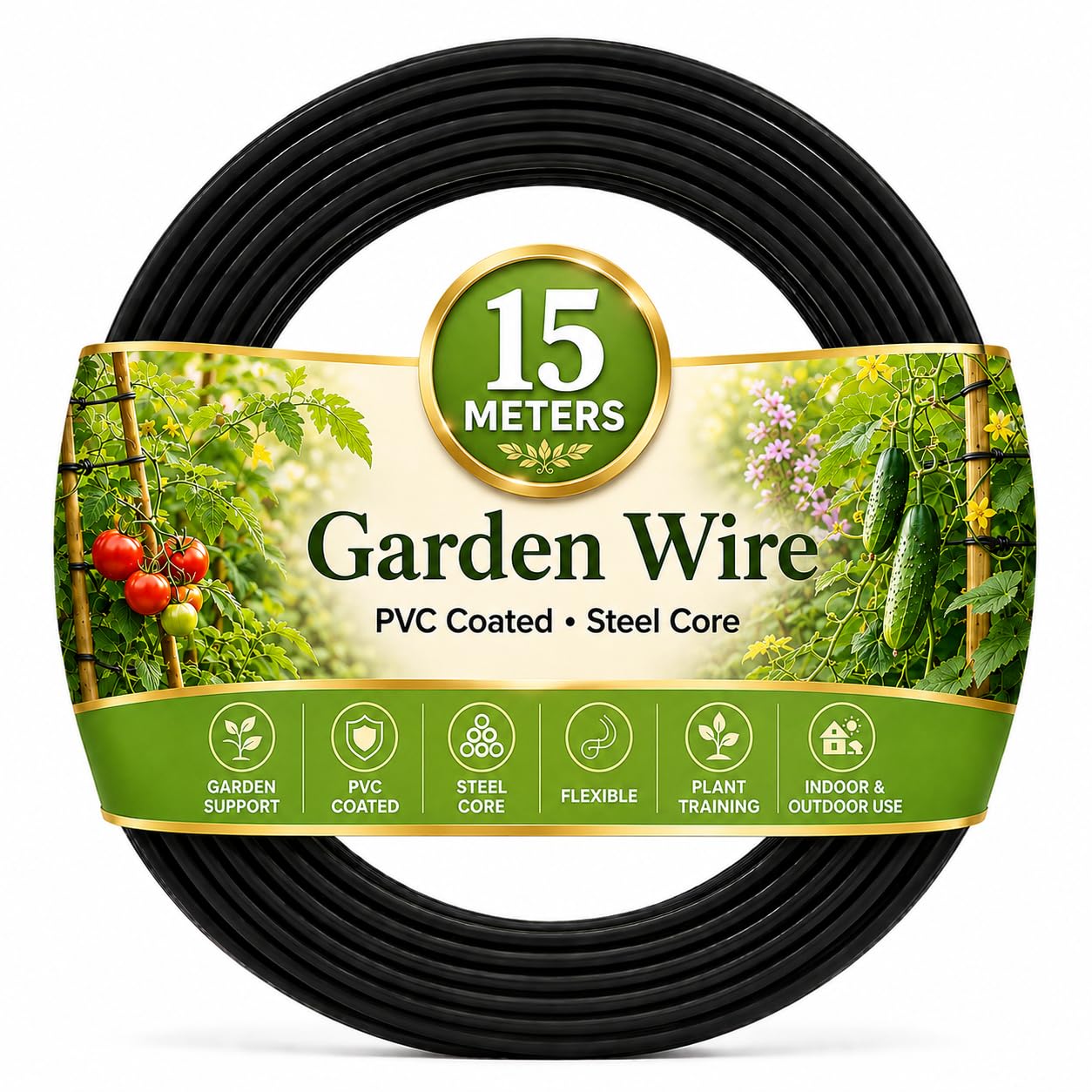 PVC Coated Garden Wire for Plants Support 15M (2mm Thick, Solid Steel Core) | Flexible Reusable Plant Tie Wire Spool for Climbing Plants, Tomato Trellis & Home Gardening-image-17