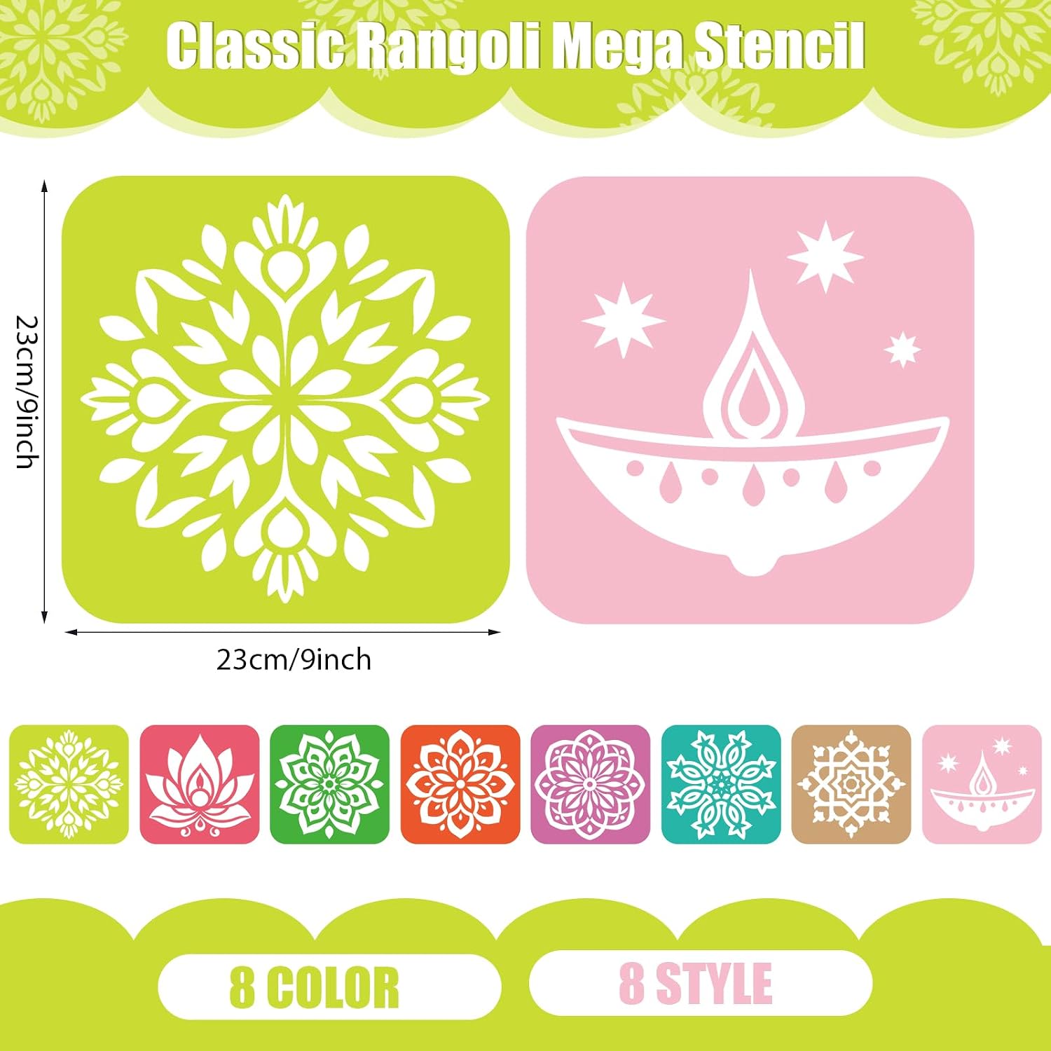 Watersay 8 Set Rangoli Diwali Plastic Stencil 9" Mandala Painting Stencil image 2