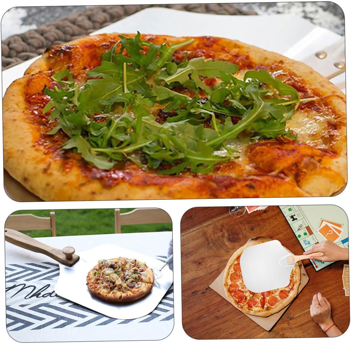 Lurrose Pizza Paddle Baking Pizza Spatula with Detachable Wooden Handle for Restaurant and Home Random Color