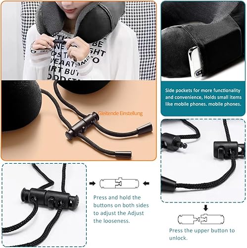 Miniatura 4 de Almohada de cuello de viaje, almohada de espuma viscoelástica para el cuello para avión, almohada portátil de espuma de viaje de 360, con máscara de