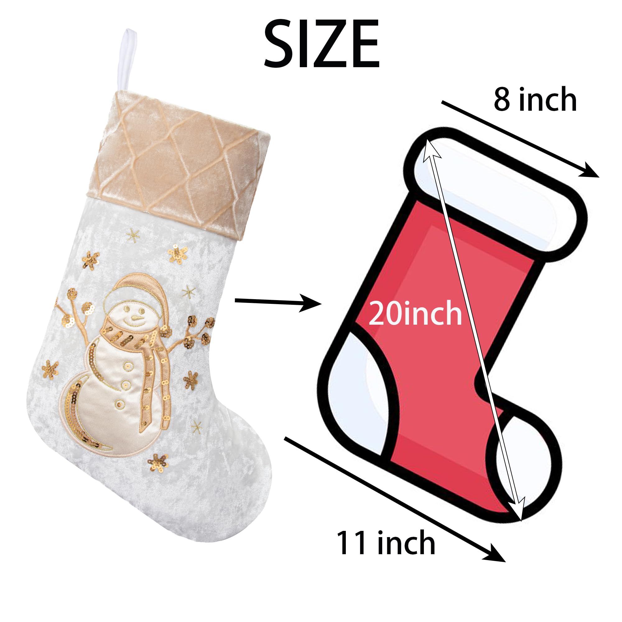 LUBOT Lot de 4 chaussettes de Noël traditionnelles à suspendre pour cheminée à paillettes dorées en velours satiné avec cadeaux brodés pour Noël