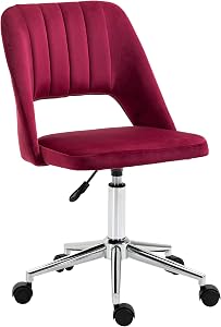 Vinsetto Office Desk Chair, Height Adjustable Computer Task Chair, Modern Fabric Makeup Vanity Chair with Swivel Wheels, Red
