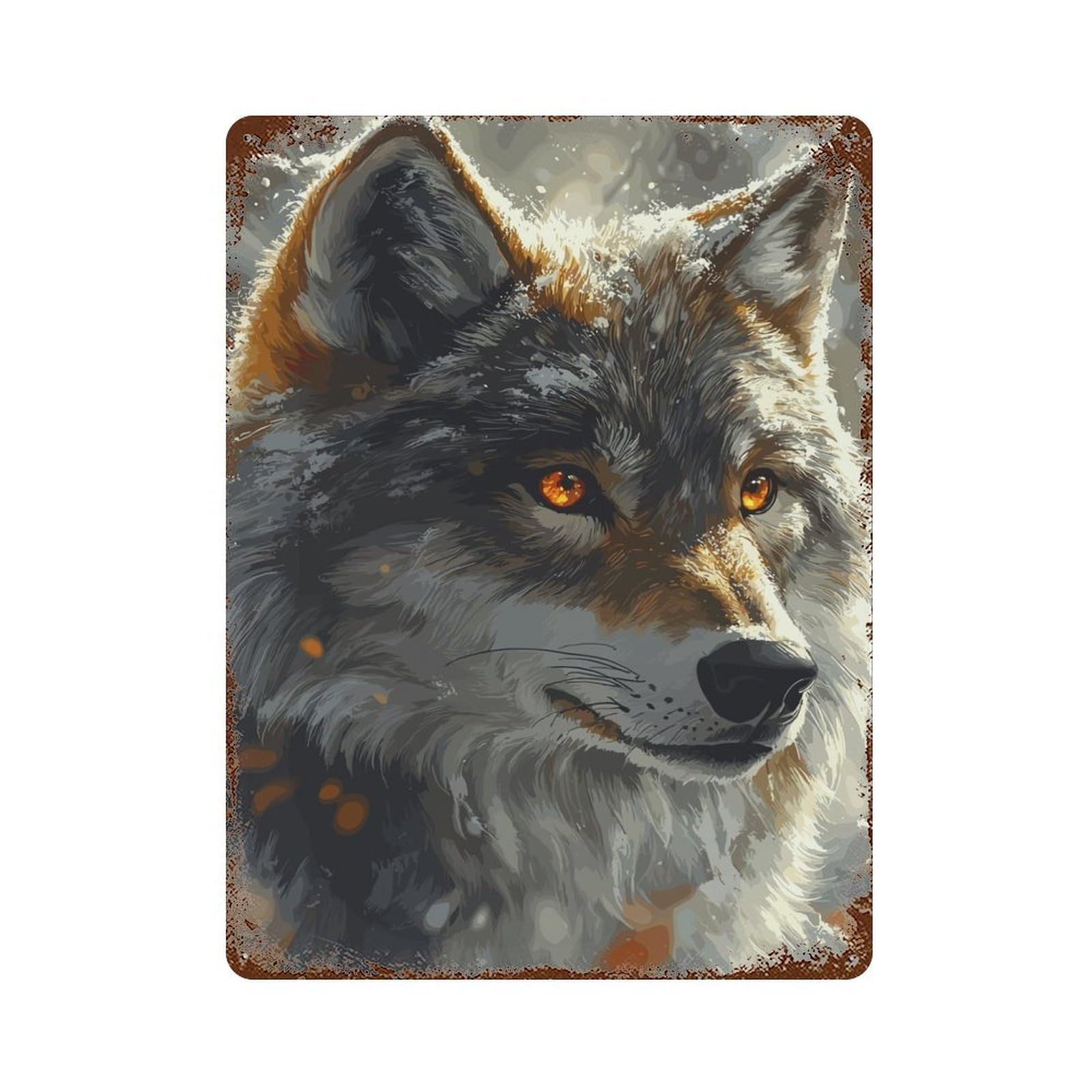 Wolf with Fiery Eyes Retro Metal Sign 15.7"x11.8", Shabby Chic Decor for Bistro, Counter And Cafe Decor